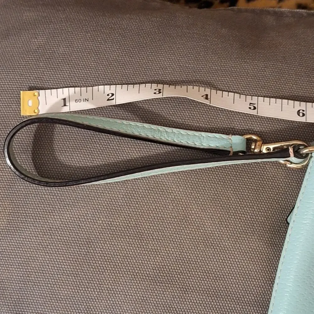 Kate Spade Wristlet Clutch Robin's Egg Blue Leather Pebbled Classic Retro Preppy - Picture 8 of 10